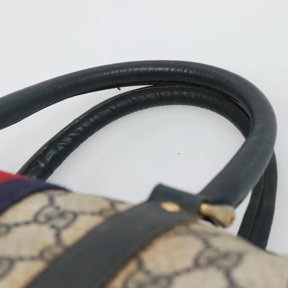 GUCCI GG Supreme Sherry Line Hand Bag PVC Navy Gold Red Auth 134690 - Picture 11 of 16